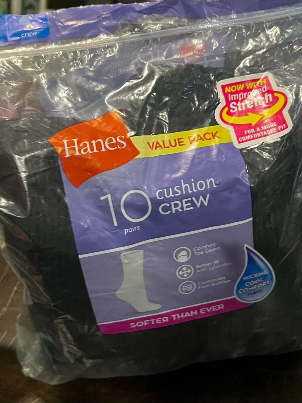 Hanes 10-Pack Cushion Crew Socks - Black Value Pack Women’s